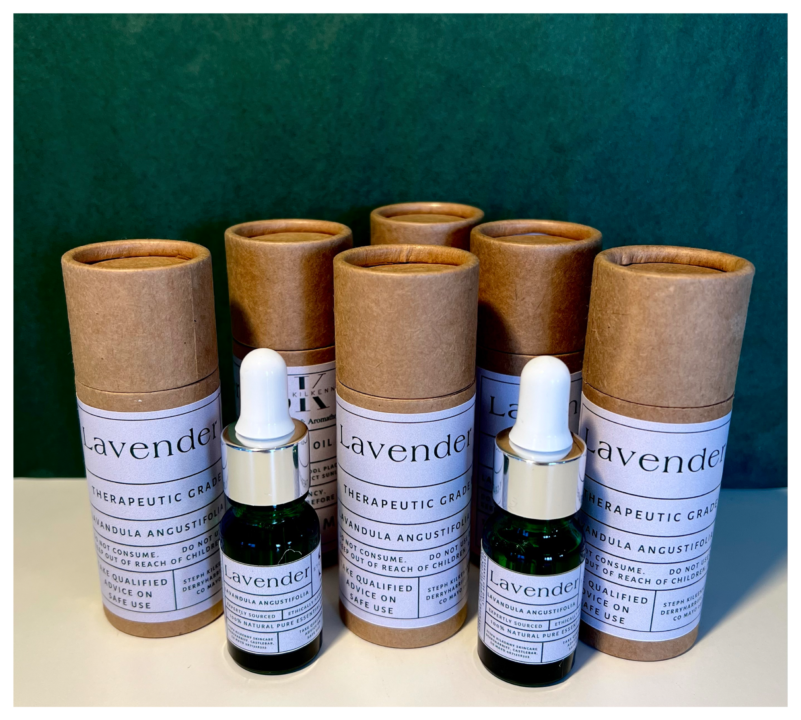 Lavender essential oil bottle by Steph Kilkenny